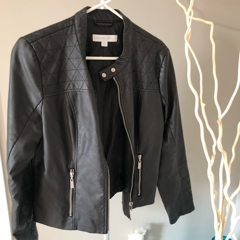 NY&Company Black Faux Leather Moto Jacket
